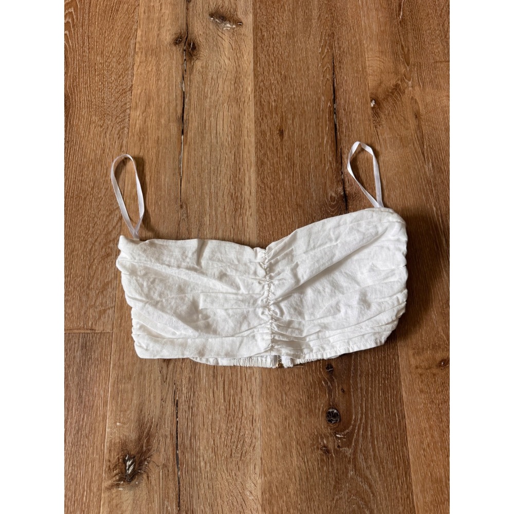 DISSH White Linen Ruched Strapless Crop Top Smocked Back US Size 6‎